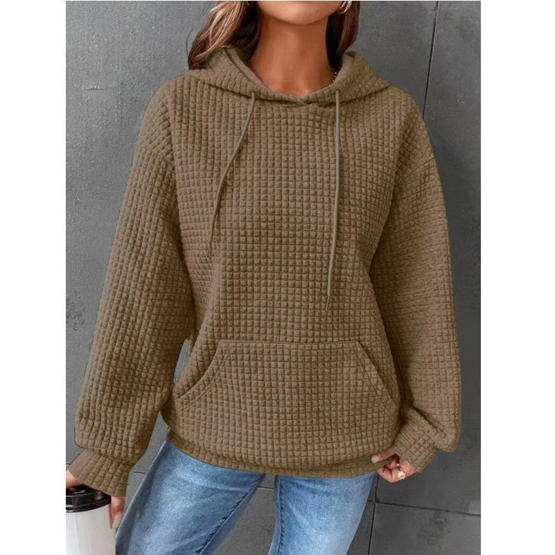 Women's Waffle Round Neck Long-sleeved Solid Color Sweaters