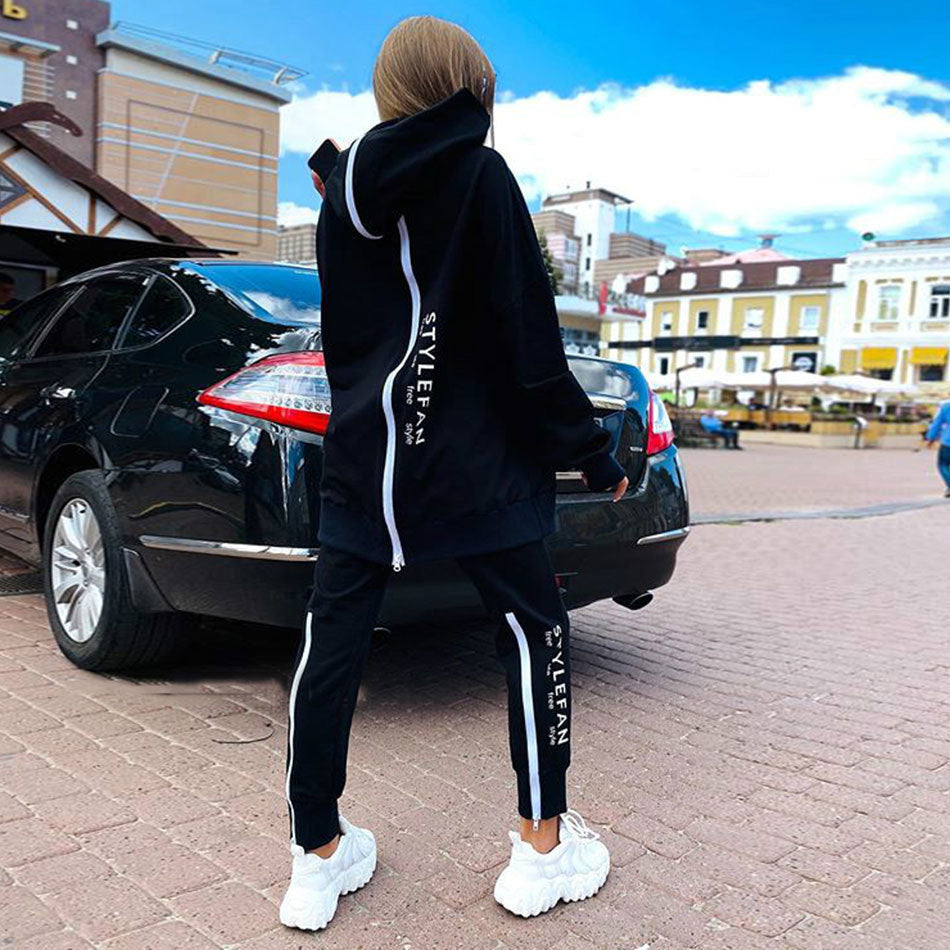 Women's Fashion Long Zipper Back Wear Letter Print Loose Sweaters