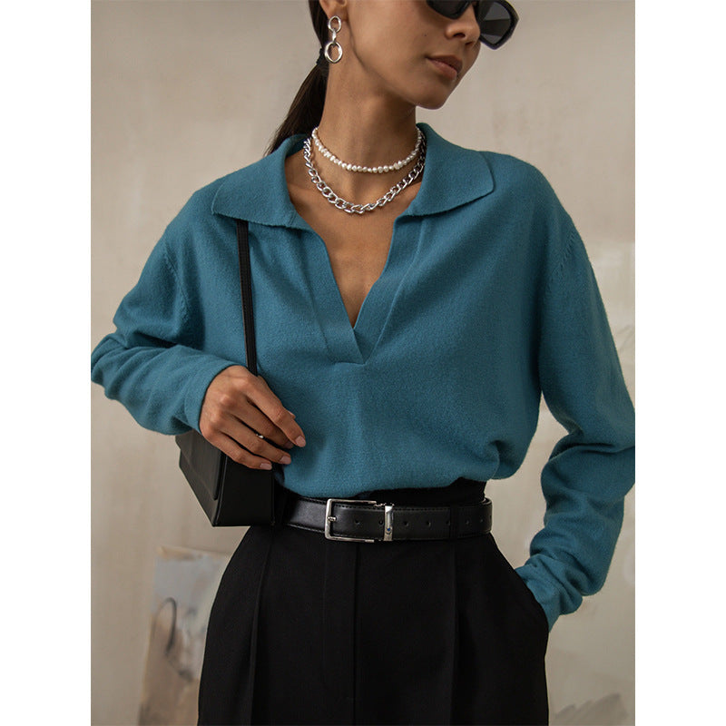 Women's Collar Casual Lapel Knitted Pullover Sweaters