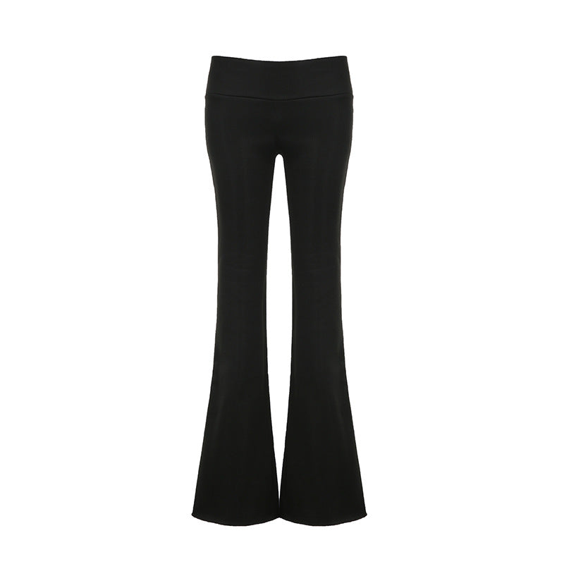 Pantalon tricoté élastique confortable taille haute pour femme, style basique