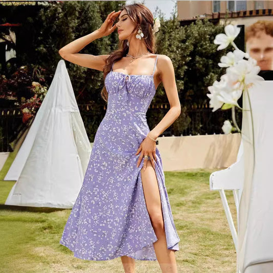 Women's Summer Sexy Floral Print Bottom Slit Dresses