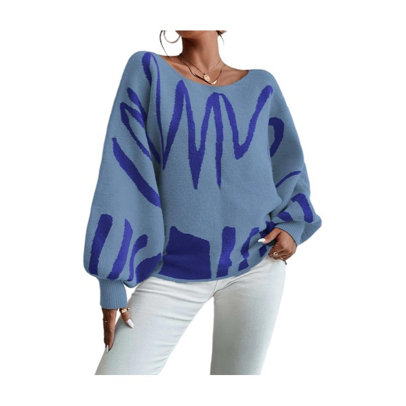 Women's Loose Pullover Knitting Lantern Sleeve Design Sweaters