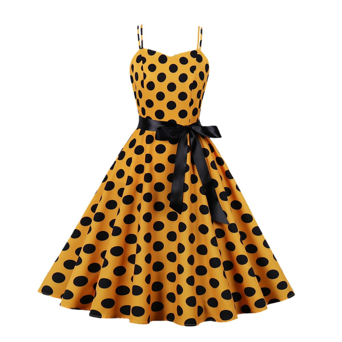 Women's Dot Dress Retro Big Swing Suspender Dresses