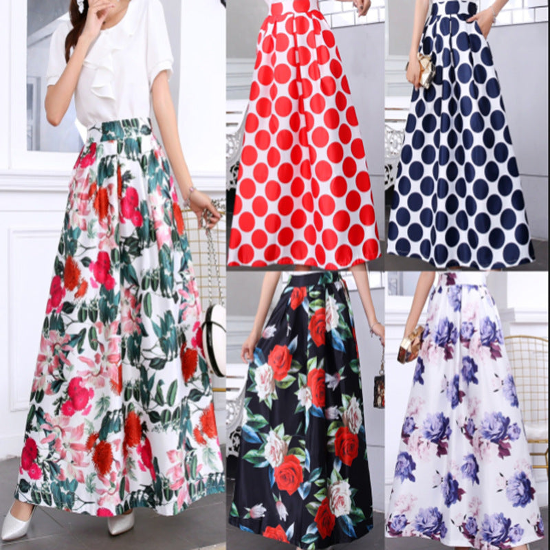 Women's Retro Dots Large Swing Dress Skirts