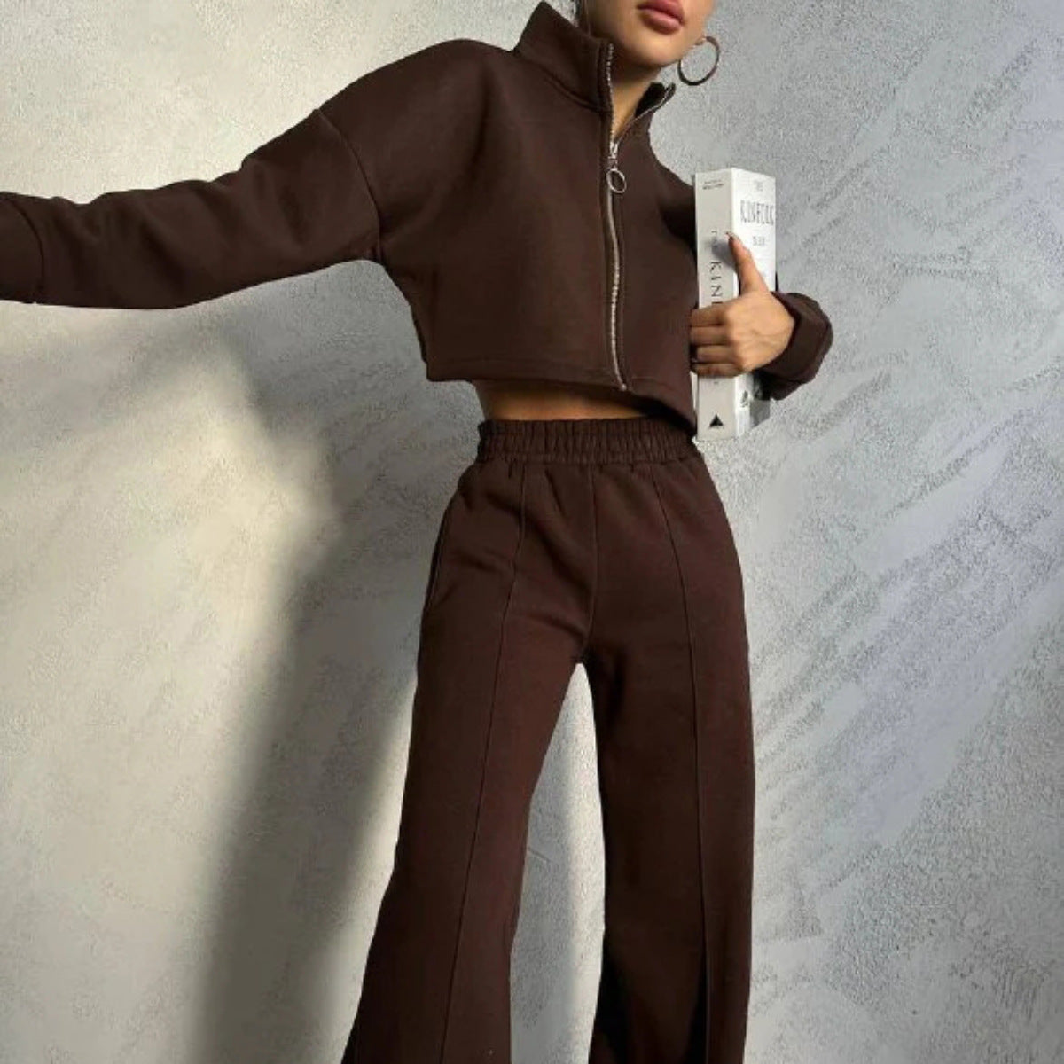 Women's Solid Color Round Neck Pullover Long Suits