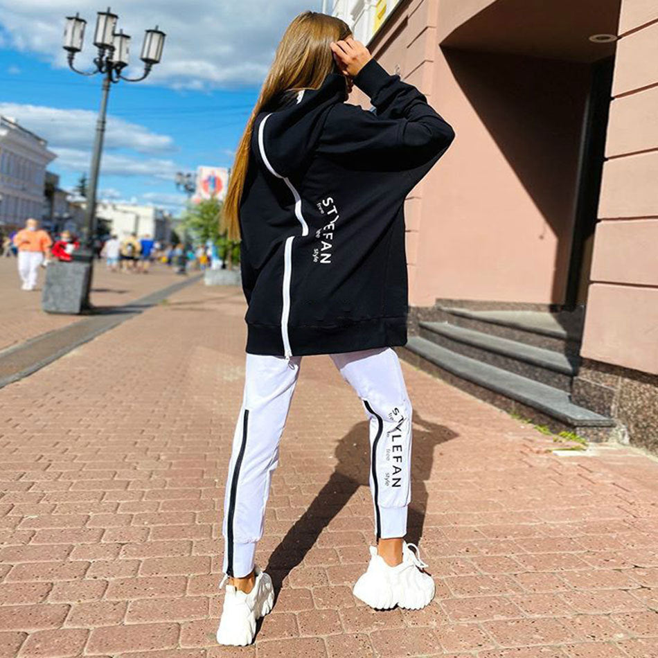 Women's Fashion Long Zipper Back Wear Letter Print Loose Sweaters