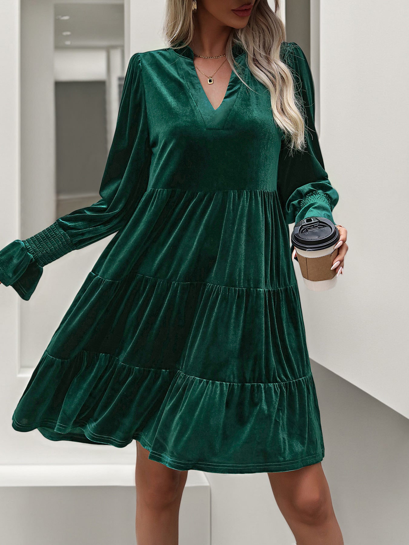 Women's Autumn Smocking Long Sleeve Solid Color Clothing