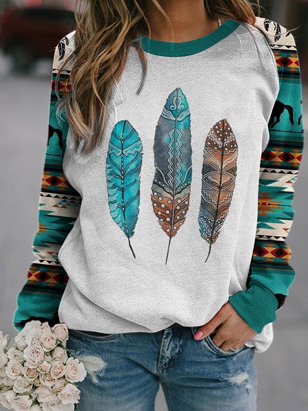 Women's Retro Printed Geometric Pattern Round Neck Long Sweaters