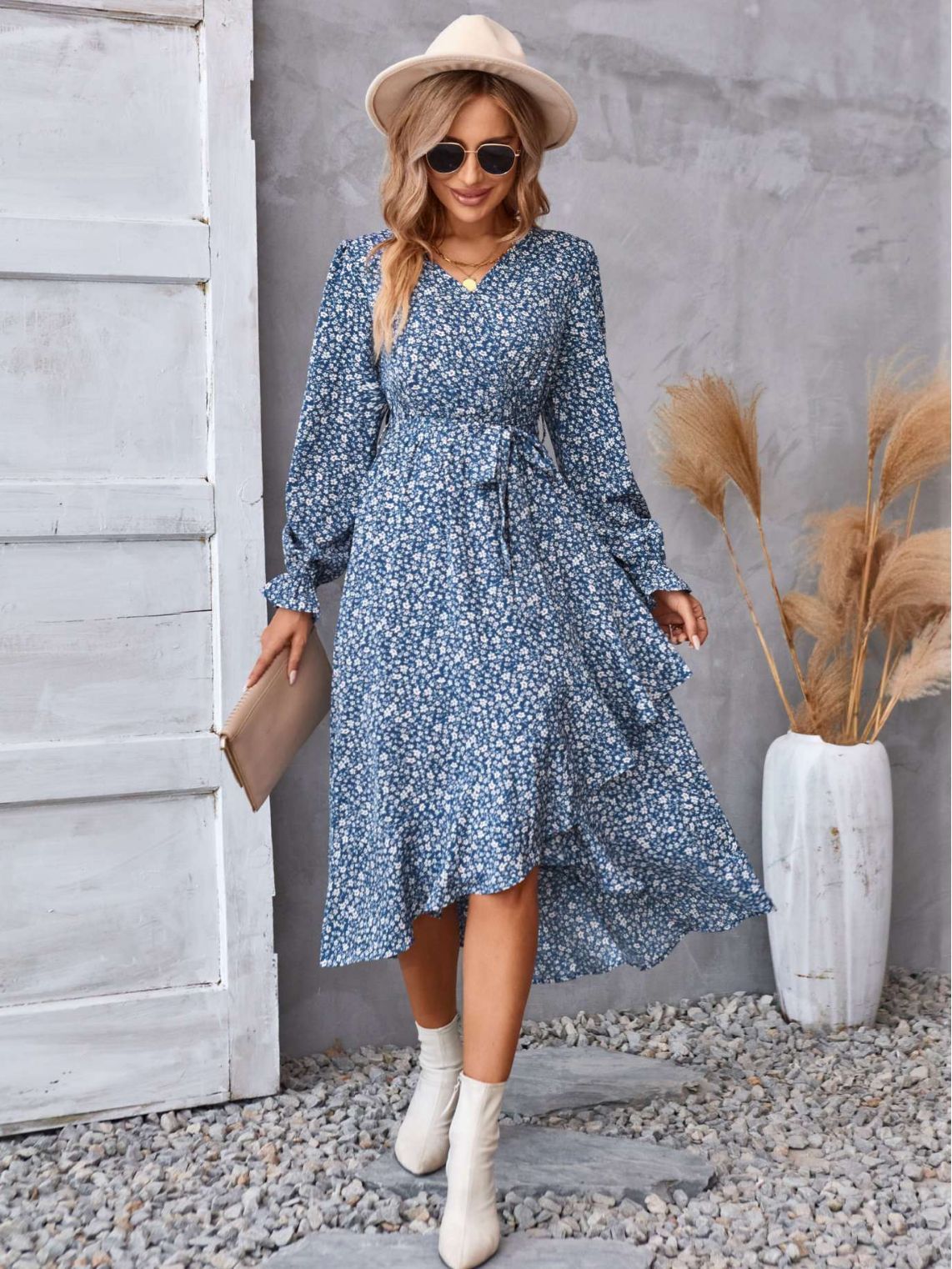 Women's Printed Long-sleeved Dress Commuting Elegant Dresses