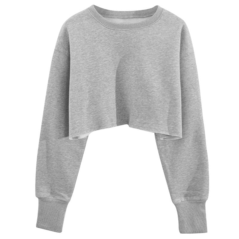 Women's Cropped Hoodie Fleece-lined Pullover Long Sleeve Sweaters