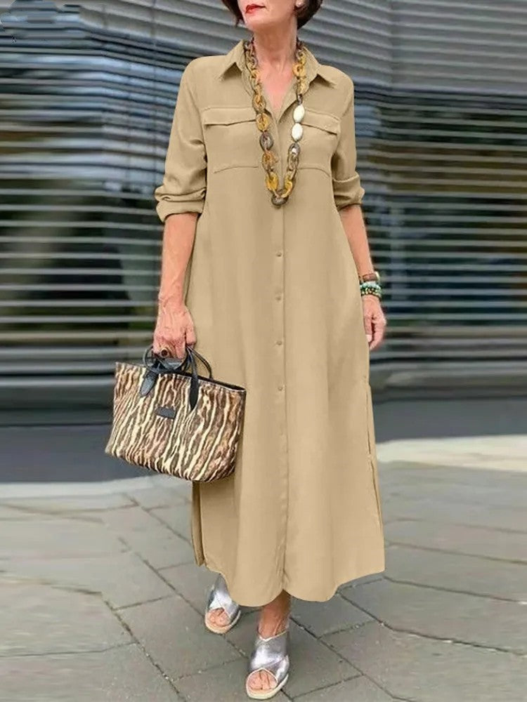 Women's Take-out Elegant Solid Color Long Sleeve Button Dresses