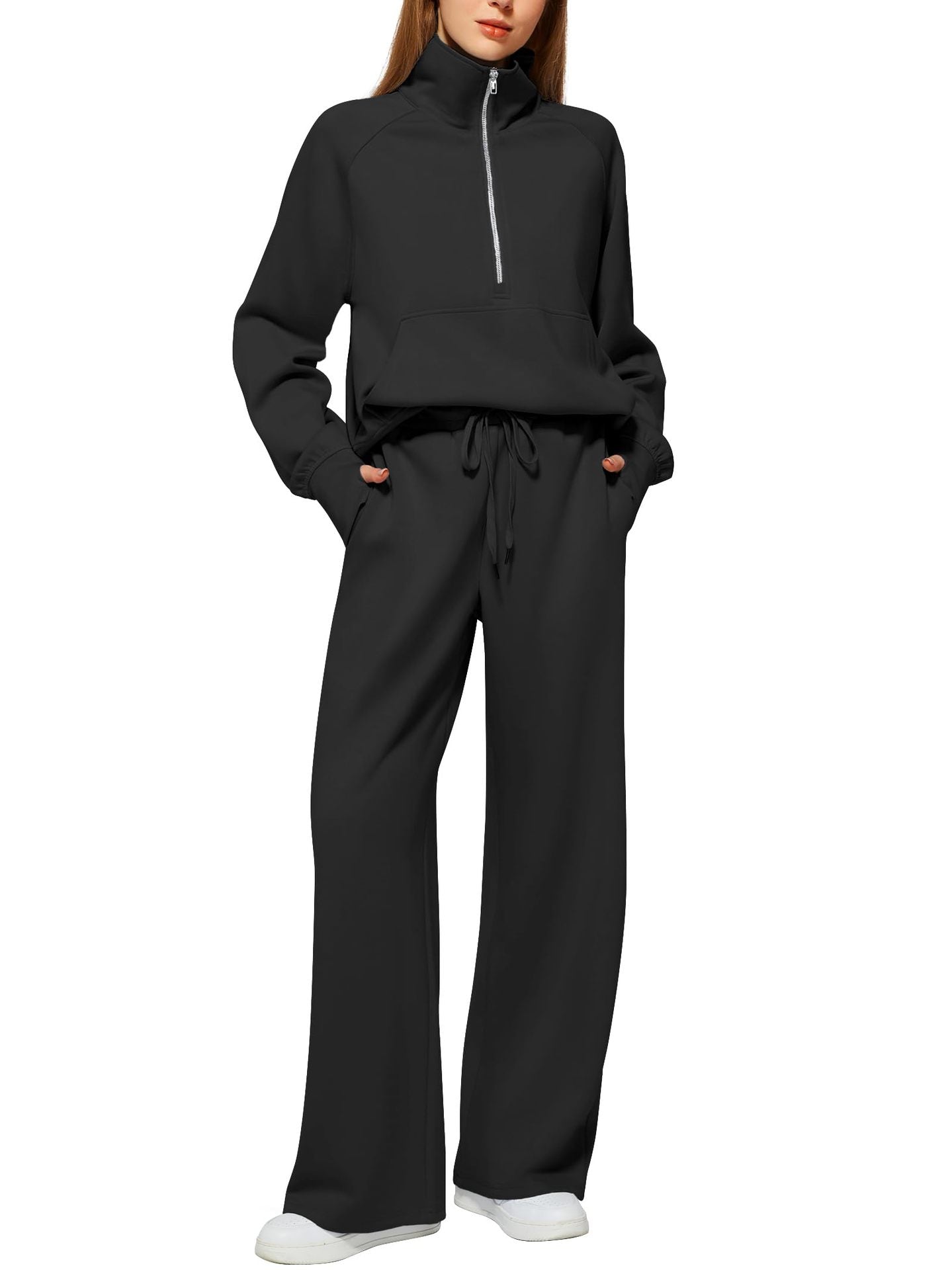 Women's Oversized Half Zip Sweatshirt Wide Leg Suits