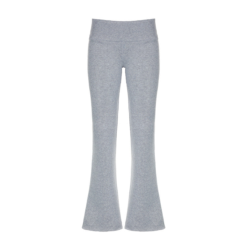 Pantalon tricoté élastique confortable taille haute pour femme, style basique