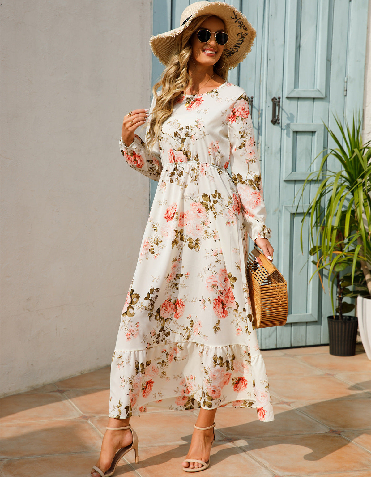 Spring Floral Chiffon Waist-controlled Slimming Long Dresses