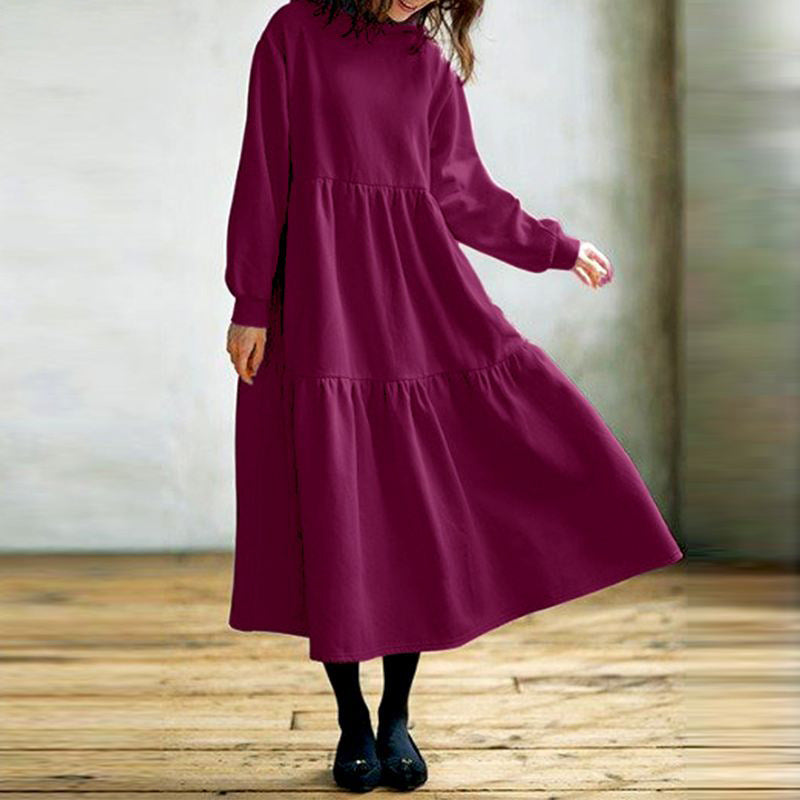 Robe longue à capuche de couleur unie pour femme, pulls rétro