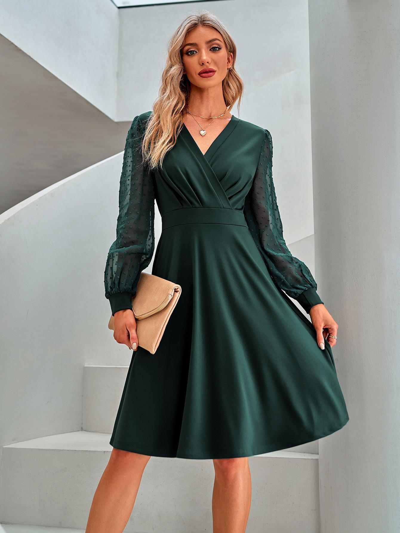 Women's Casual V-neck Solid Color Dress Dresses