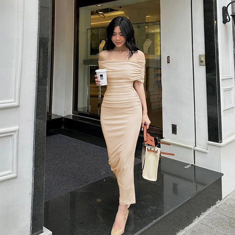 Spring Pleated Dress Slim Fit Slimming Slit Dresses