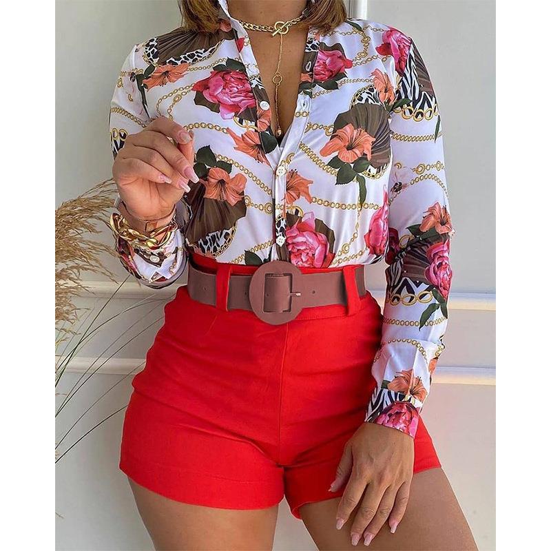 Women's Fashion Digital Printing Collar Long Sleeve Tops