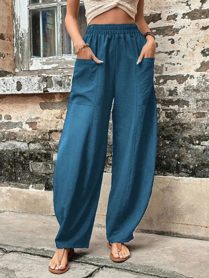 Pantalon à poches de couleur unie pour femme avec un pantalon