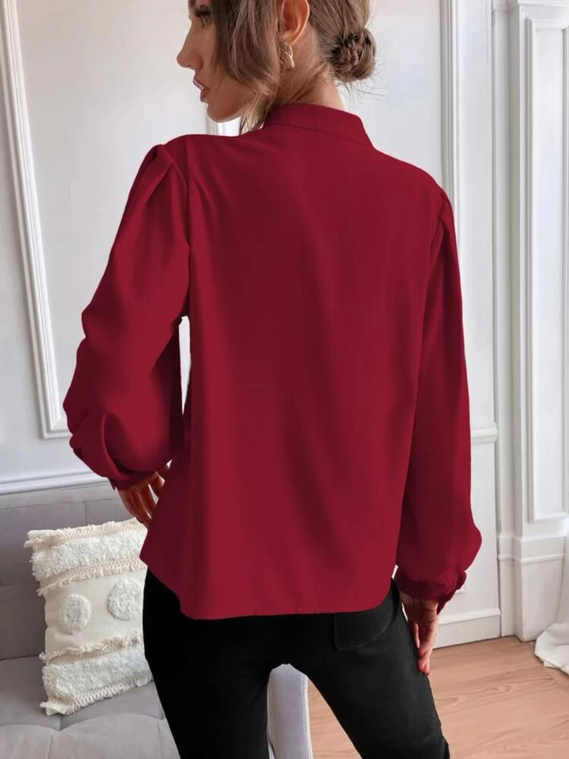 Women's Color Lapel Long Sleeve Single Row Blouses