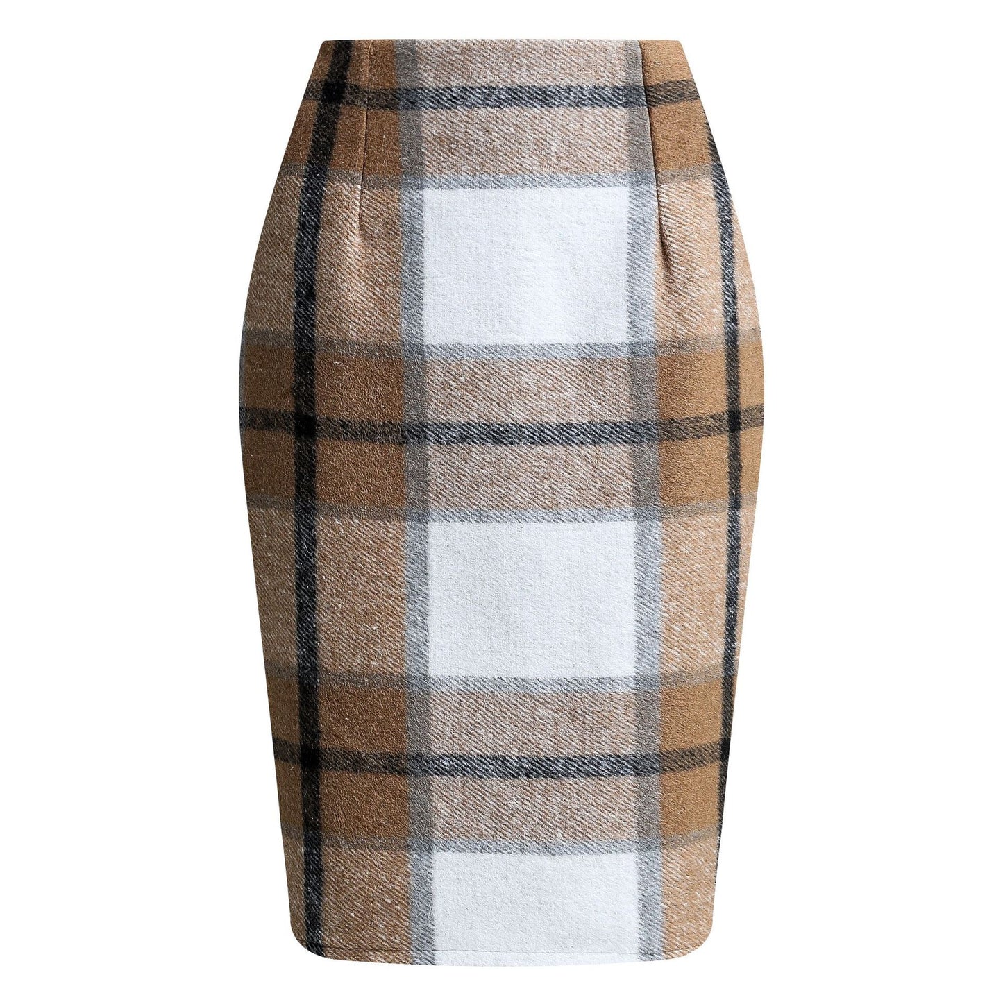 Women's Tartan High Waist Tight Knee-length Wool Skirts