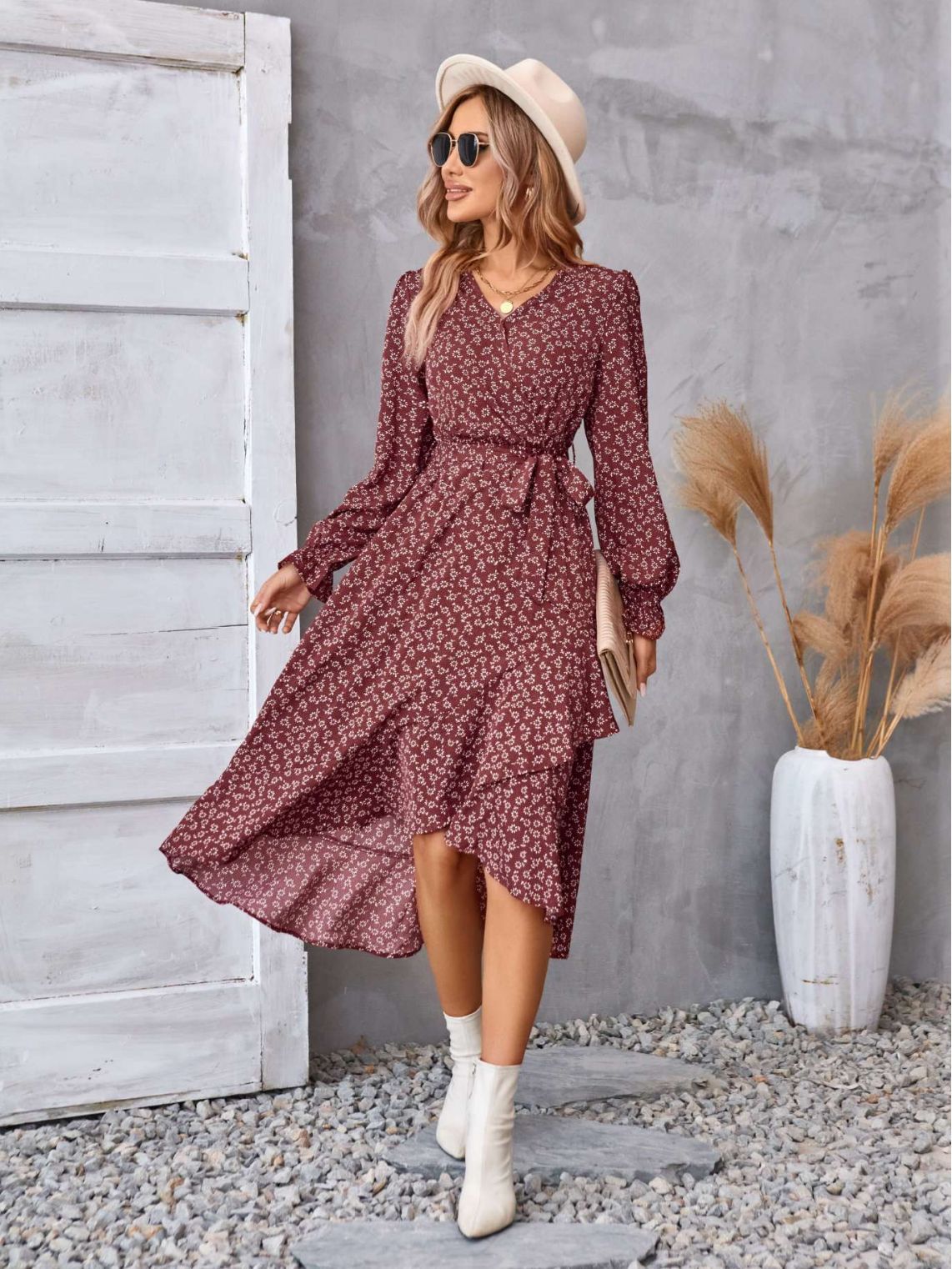 Women's Printed Long-sleeved Dress Commuting Elegant Dresses