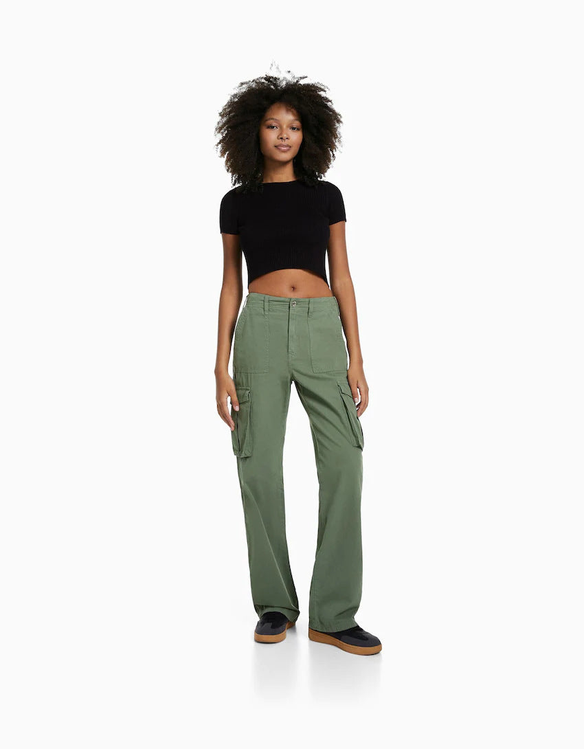 Salopette verte armée pour femme, pantalon taille haute chaud