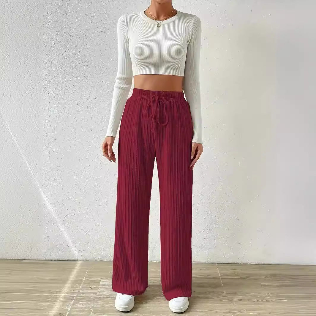 Pantalon large en tricot texturé pour femme Pantalon élastique