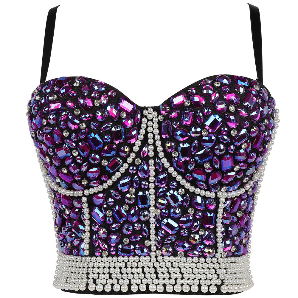 Women's Rhinestone Bead Corset Club Party Glitter Costumes