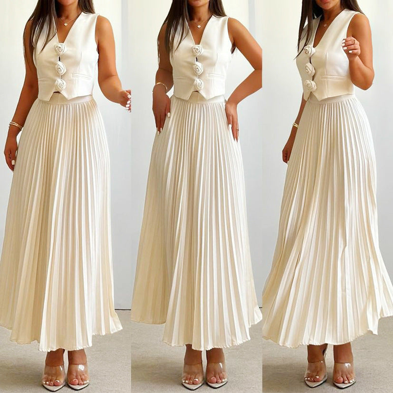 Women's Summer Sleeveless Half-length Pleated Long-sleeved High-grade Suits