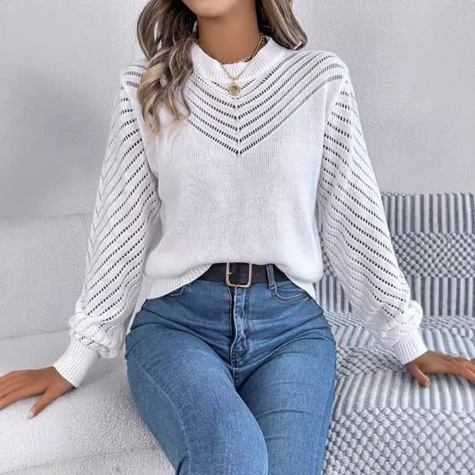 Women's Solid Color Round Neck Lantern Sleeve Sweaters