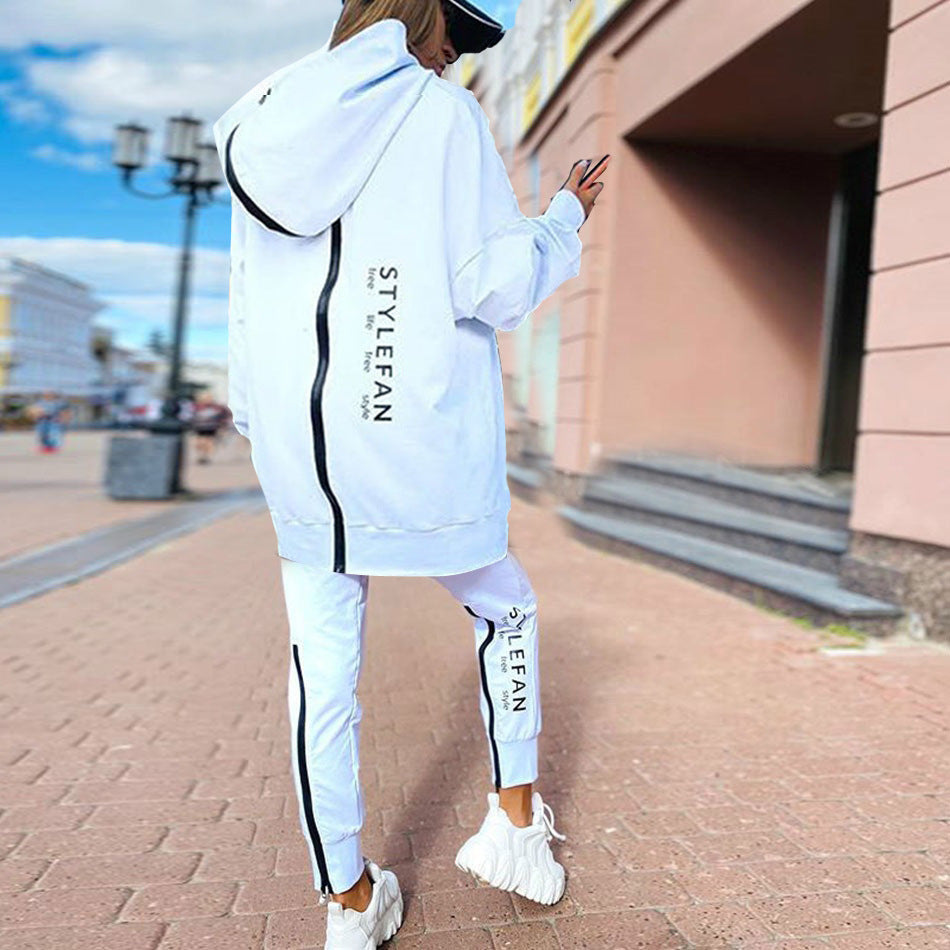 Women's Fashion Long Zipper Back Wear Letter Print Loose Sweaters