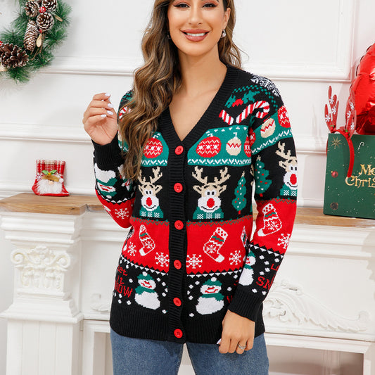 Beautiful Women's Christmas Neck Single-breasted Knitted Sweaters