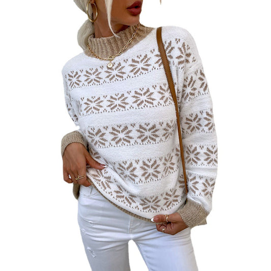 New Women's Half Turtleneck Christmas Snowflake Knitwear