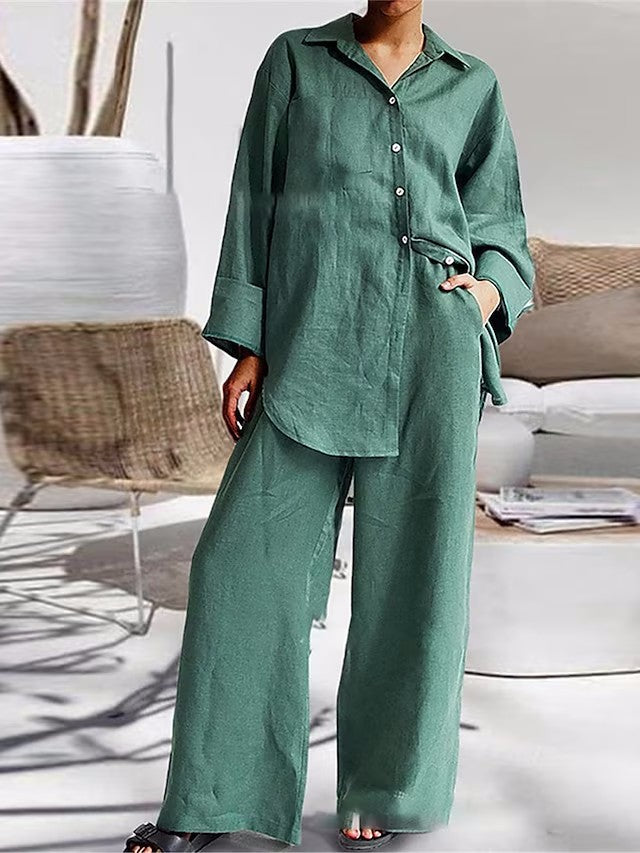 Women's Spring Sleeve Shirt Loose Two-piece Suits