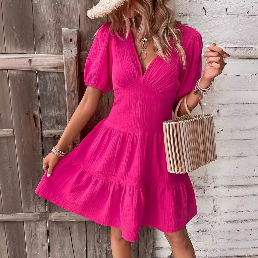 Women's Summer Solid Color Slim Fit Half Dresses