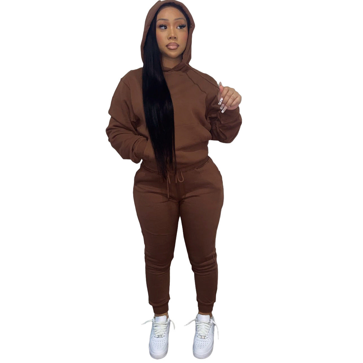 Women's Padded Hooded Sweatshirt Two-piece Leisure Sports Suits