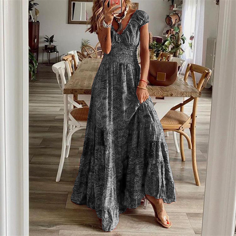 Long Dress Tight Waist Floral Print Dresses