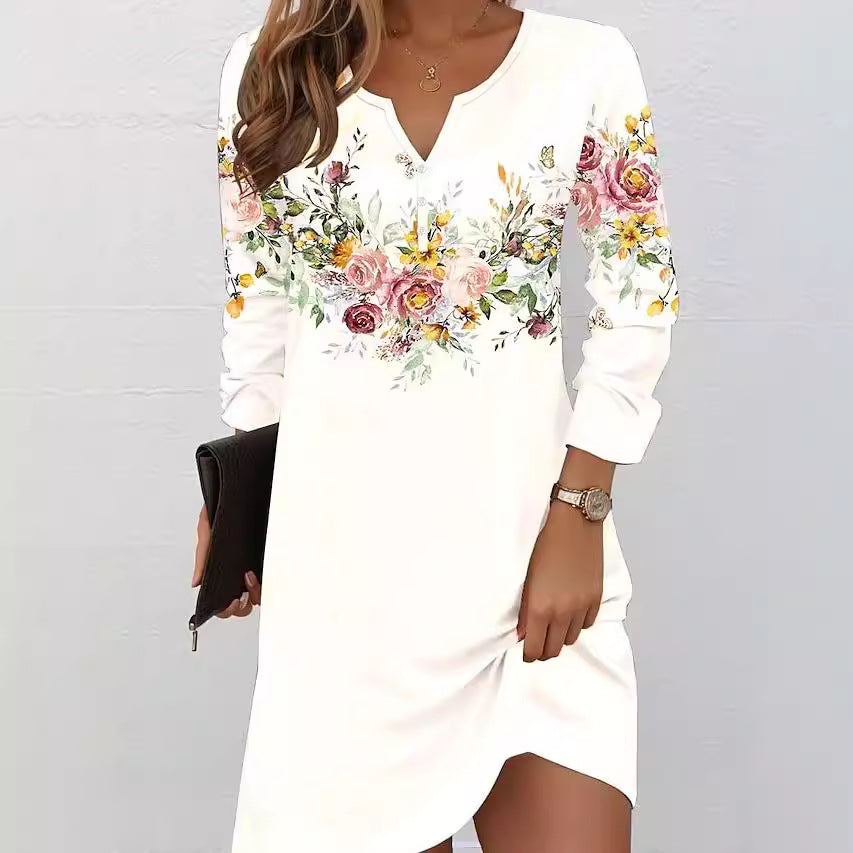 Women's Floral Print Collar Mid-length Dress Dresses