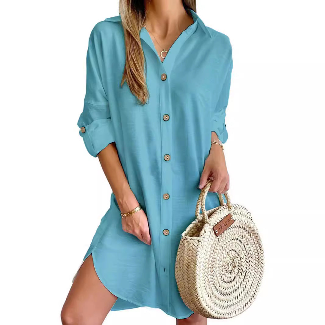 Women's Autumn Casual Long Sleeve Lapel Button Dresses