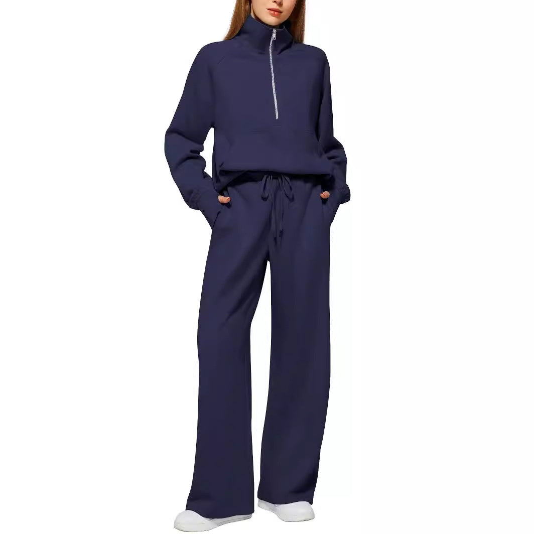 Women's Oversized Half Zip Sweatshirt Wide Leg Suits