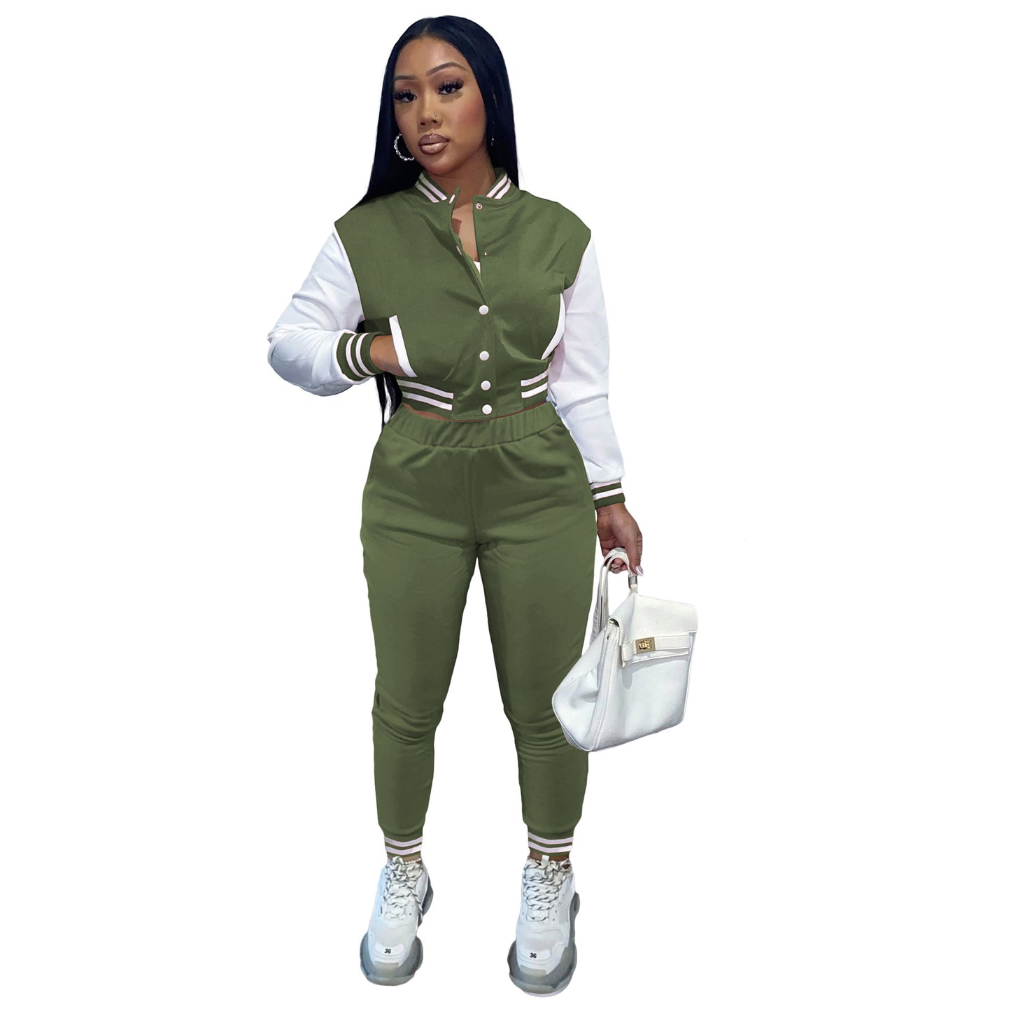 Women's Color Single-breasted Stitching Long Sleeve Uniform