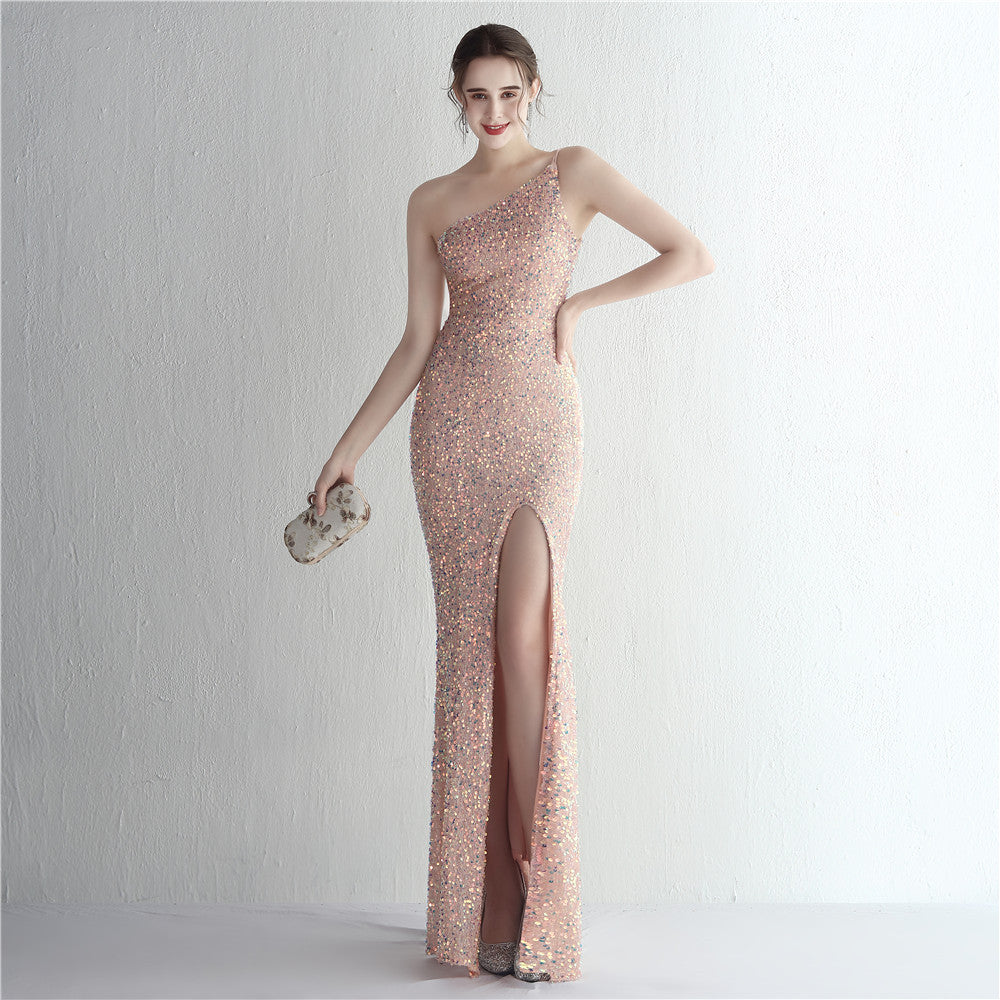 Handmade Sequin Suspender Banquet Split Long Sequined Aura Queen Dresses