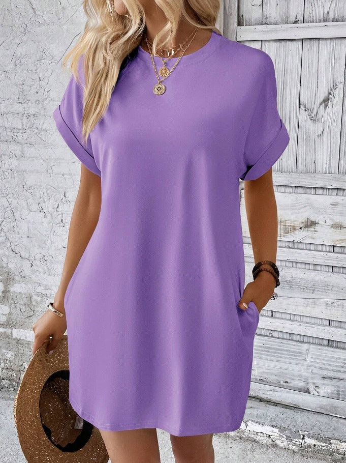 Women's Solid Color Round Neck Loose Sleeve Dresses