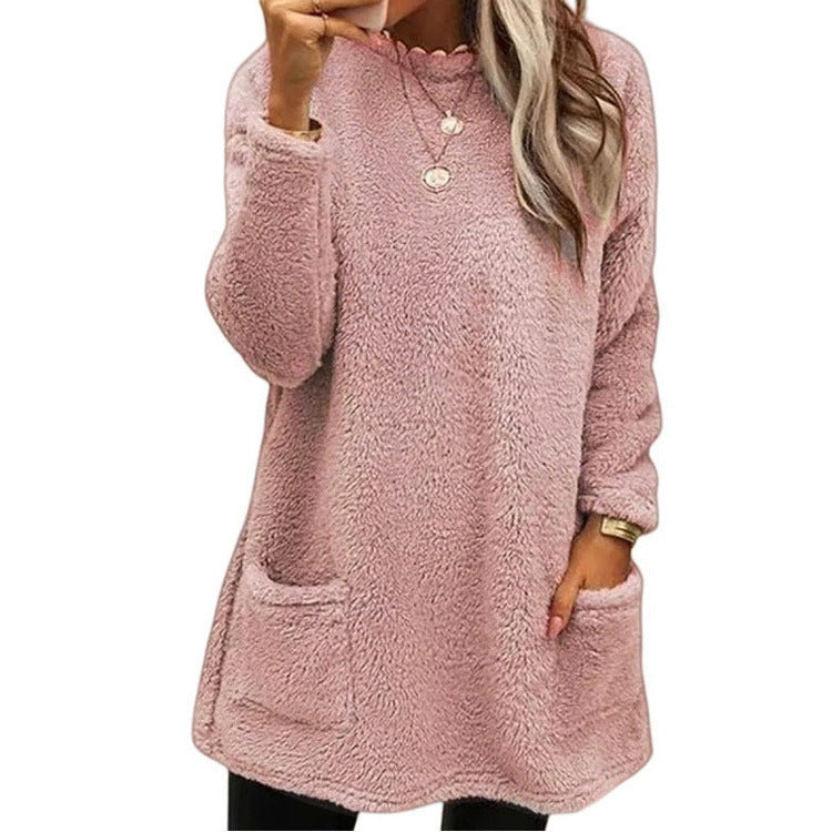 Women's Long Sleeve Pocket Fleece Sweatshirt T-shirt Sweaters