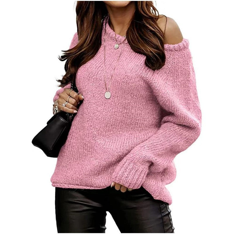 Women's Sexy Round Neck Pullover Solid Color Sweaters