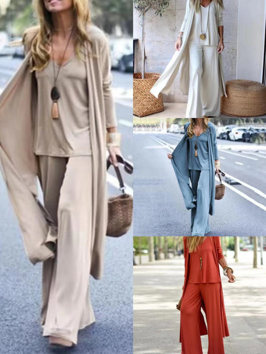 Ensemble trois pièces ample à la mode avec bretelles et pantalon