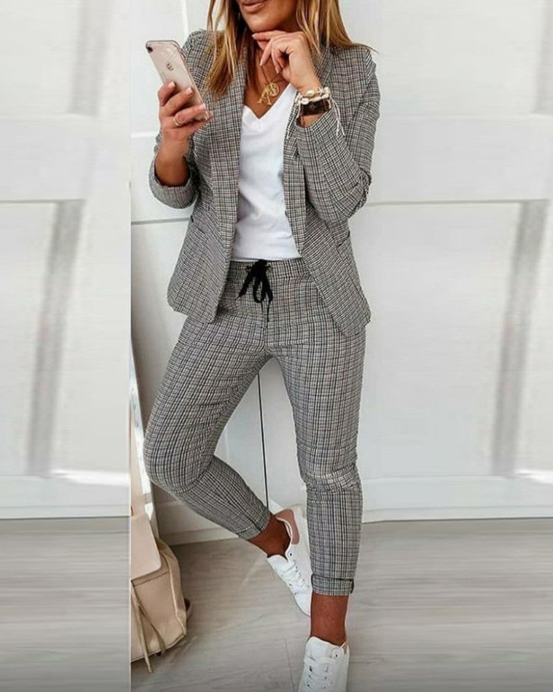 New Women's Beautiful Fashion Plaid Casual Suits