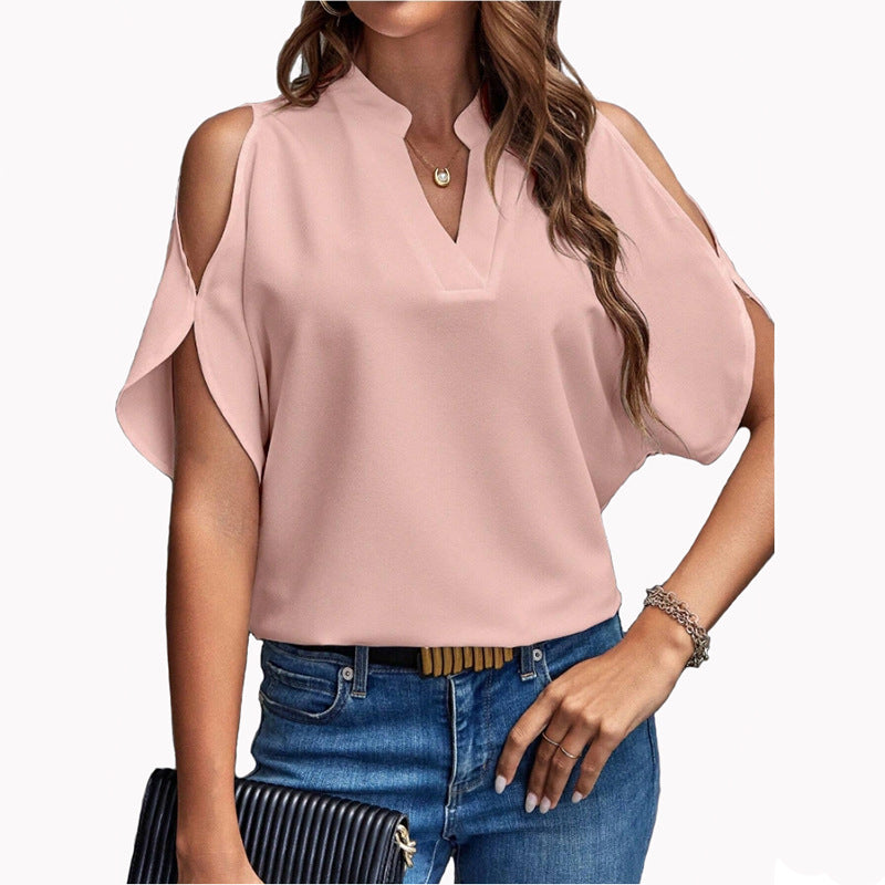 Women's Summer Solid Color Loose Chiffon Shirt Blouses