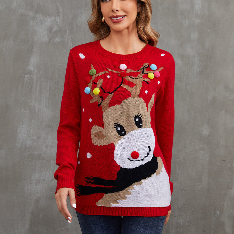 Beautiful Women's Christmas Neck Single-breasted Knitted Sweaters